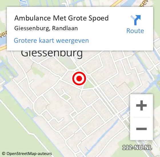 Locatie op kaart van de 112 melding: Ambulance Met Grote Spoed Naar Giessenburg, Randlaan op 5 juli 2023 22:26
