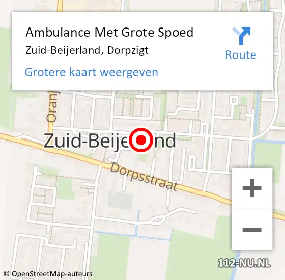 Locatie op kaart van de 112 melding: Ambulance Met Grote Spoed Naar Zuid-Beijerland, Dorpzigt op 5 juli 2023 22:39