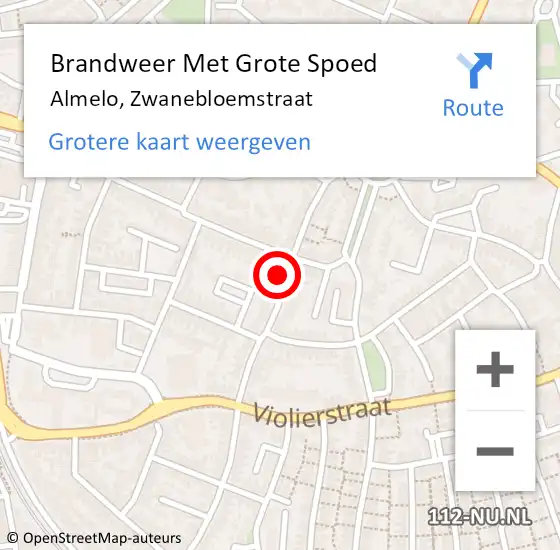 Locatie op kaart van de 112 melding: Brandweer Met Grote Spoed Naar Almelo, Zwanebloemstraat op 5 juli 2023 22:44