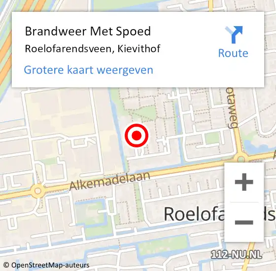 Locatie op kaart van de 112 melding: Brandweer Met Spoed Naar Roelofarendsveen, Kievithof op 5 juli 2023 23:37