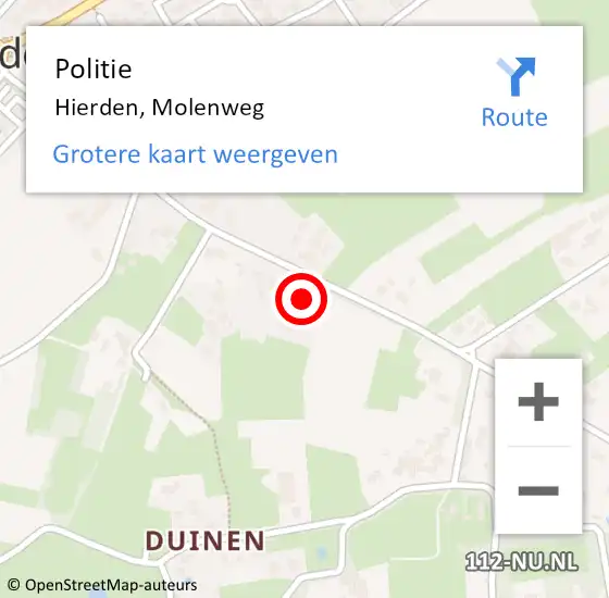 Locatie op kaart van de 112 melding: Politie Hierden, Molenweg op 5 juli 2023 23:45