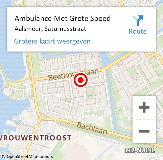 Locatie op kaart van de 112 melding: Ambulance Met Grote Spoed Naar Aalsmeer, Saturnusstraat op 5 juli 2023 23:51