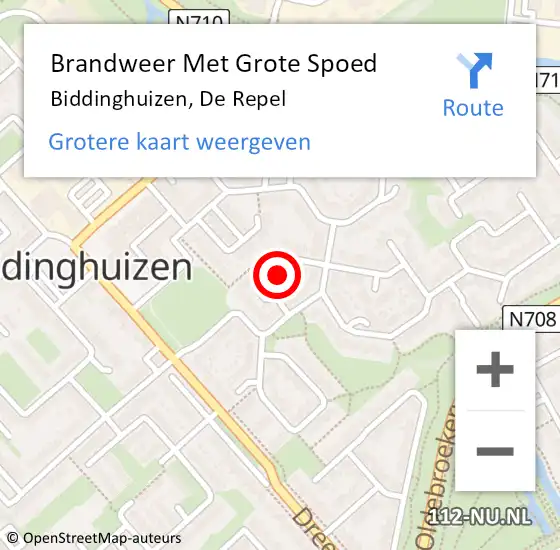 Locatie op kaart van de 112 melding: Brandweer Met Grote Spoed Naar Biddinghuizen, De Repel op 6 juli 2023 00:41