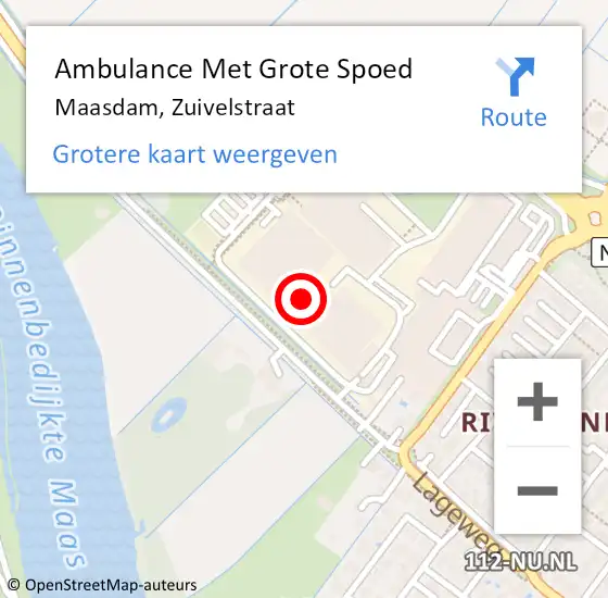 Locatie op kaart van de 112 melding: Ambulance Met Grote Spoed Naar Maasdam, Zuivelstraat op 6 juli 2023 01:21