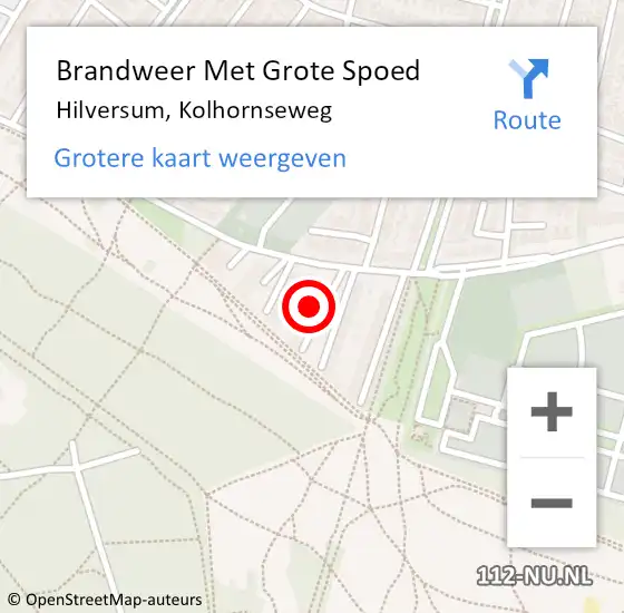 Locatie op kaart van de 112 melding: Brandweer Met Grote Spoed Naar Hilversum, Kolhornseweg op 6 juli 2023 02:30