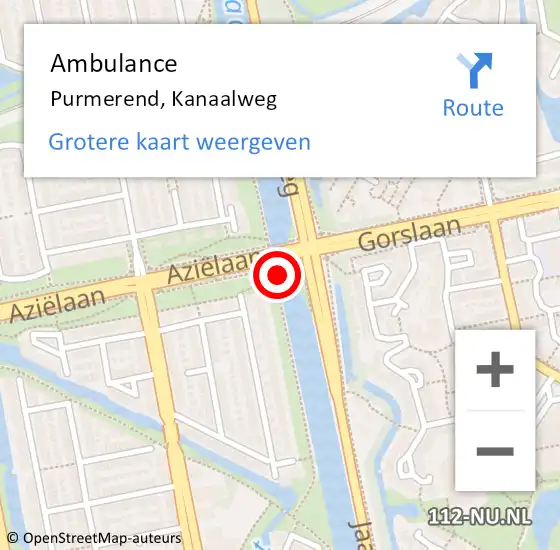 Locatie op kaart van de 112 melding: Ambulance Purmerend, Kanaalweg op 6 juli 2023 02:47