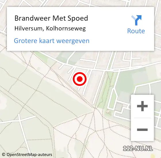 Locatie op kaart van de 112 melding: Brandweer Met Spoed Naar Hilversum, Kolhornseweg op 6 juli 2023 03:00