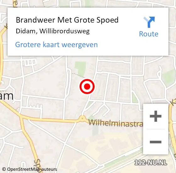 Locatie op kaart van de 112 melding: Brandweer Met Grote Spoed Naar Didam, Willibrordusweg op 6 juli 2023 03:32