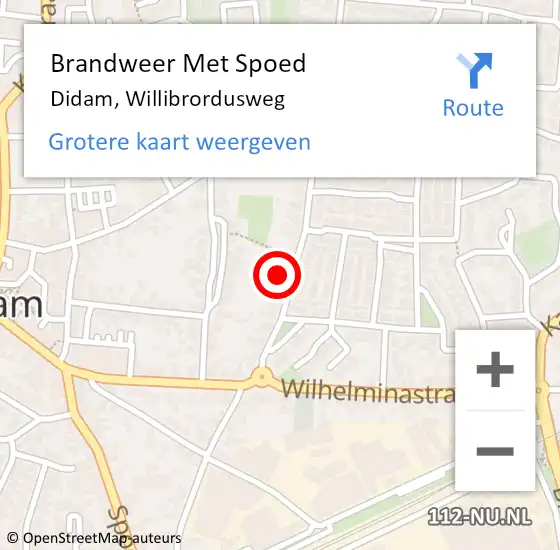 Locatie op kaart van de 112 melding: Brandweer Met Spoed Naar Didam, Willibrordusweg op 6 juli 2023 03:41