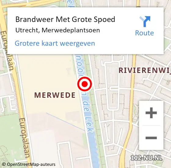 Locatie op kaart van de 112 melding: Brandweer Met Grote Spoed Naar Utrecht, Merwedeplantsoen op 6 juli 2023 05:57