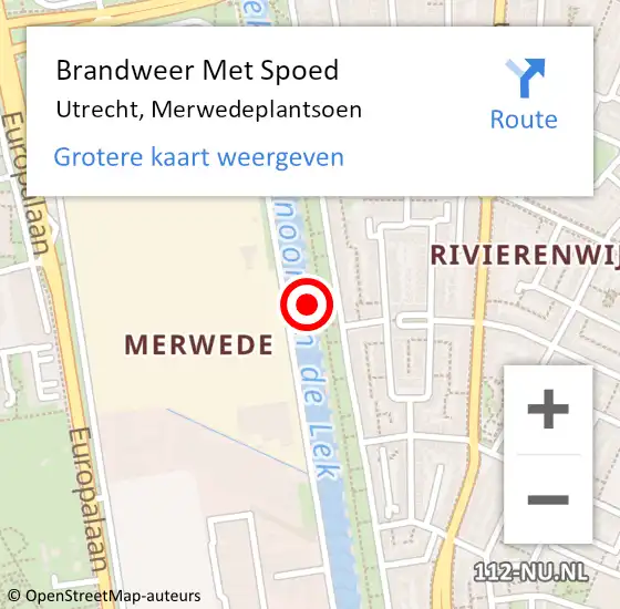 Locatie op kaart van de 112 melding: Brandweer Met Spoed Naar Utrecht, Merwedeplantsoen op 6 juli 2023 06:05