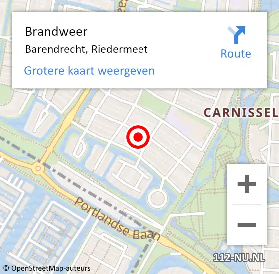 Locatie op kaart van de 112 melding: Brandweer Barendrecht, Riedermeet op 6 juli 2023 07:48