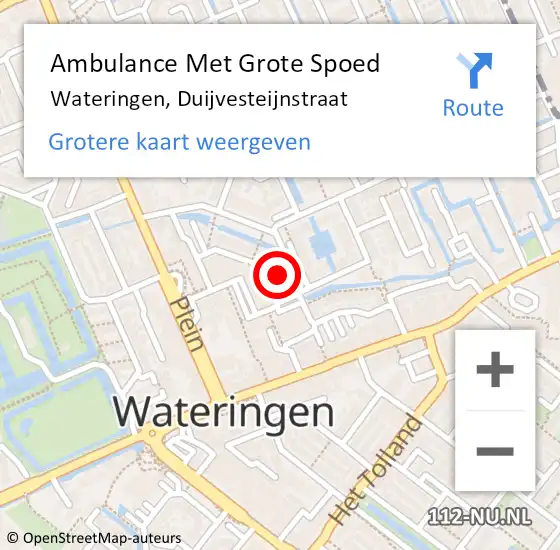 Locatie op kaart van de 112 melding: Ambulance Met Grote Spoed Naar Wateringen, Duijvesteijnstraat op 6 juli 2023 07:54