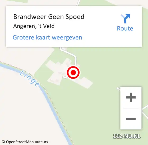 Locatie op kaart van de 112 melding: Brandweer Geen Spoed Naar Angeren, 't Veld op 6 juli 2023 08:14