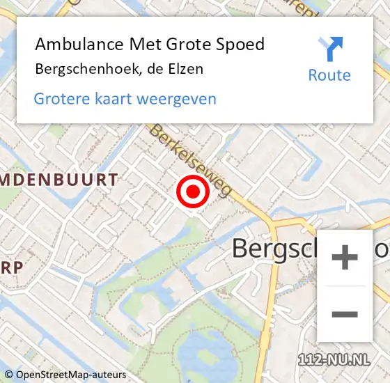 Locatie op kaart van de 112 melding: Ambulance Met Grote Spoed Naar Bergschenhoek, de Elzen op 6 juli 2023 08:19