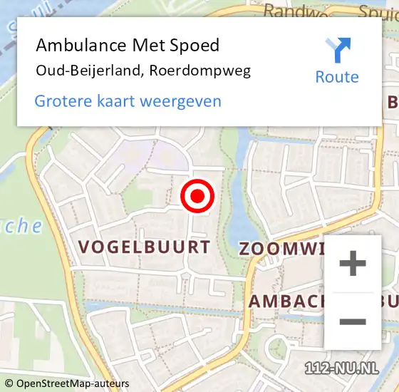 Locatie op kaart van de 112 melding: Ambulance Met Spoed Naar Oud-Beijerland, Roerdompweg op 6 juli 2023 08:42