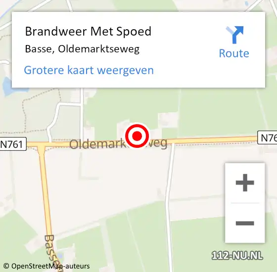 Locatie op kaart van de 112 melding: Brandweer Met Spoed Naar Basse, Oldemarktseweg op 6 juli 2023 08:48