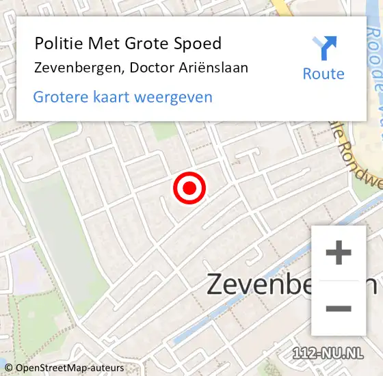 Locatie op kaart van de 112 melding: Politie Met Grote Spoed Naar Zevenbergen, Doctor Ariënslaan op 6 juli 2023 08:56