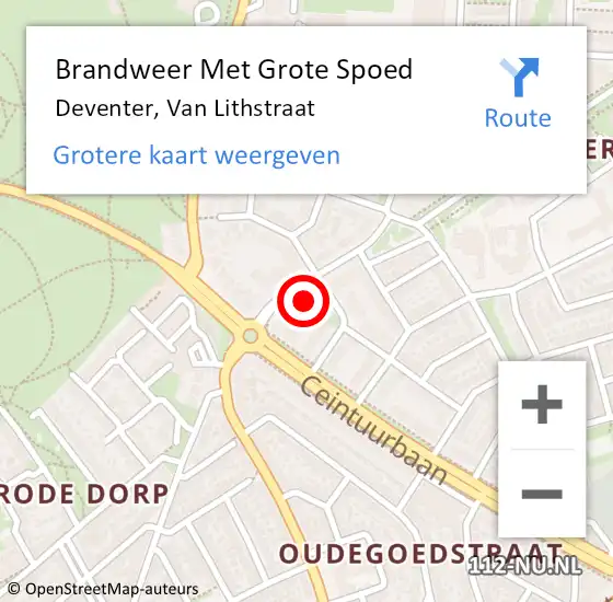 Locatie op kaart van de 112 melding: Brandweer Met Grote Spoed Naar Deventer, Van Lithstraat op 6 juli 2023 09:41