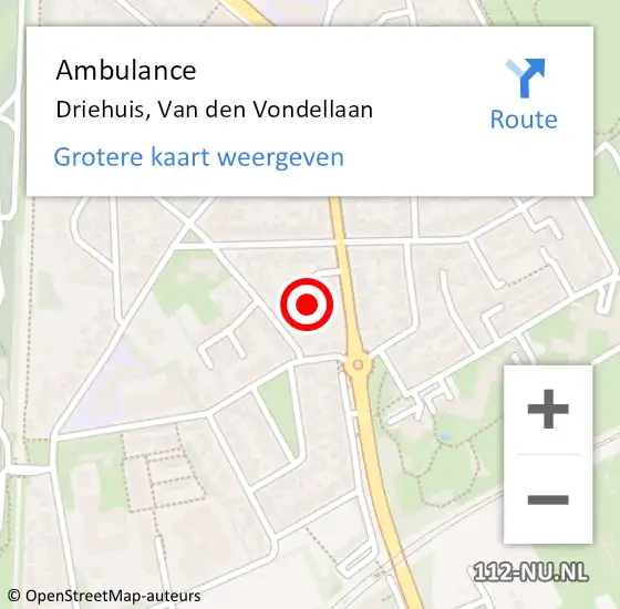 Locatie op kaart van de 112 melding: Ambulance Driehuis, Van den Vondellaan op 6 juli 2023 10:14