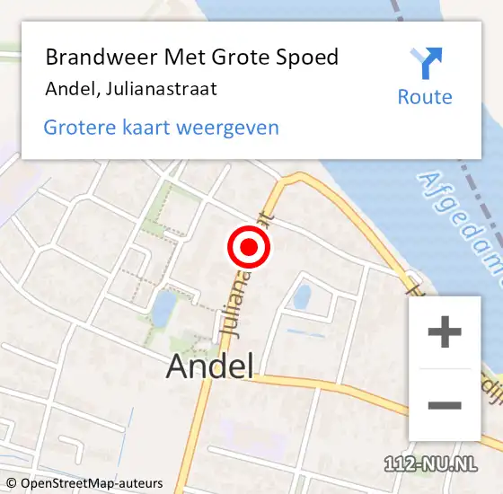 Locatie op kaart van de 112 melding: Brandweer Met Grote Spoed Naar Andel, Julianastraat op 6 juli 2023 10:28