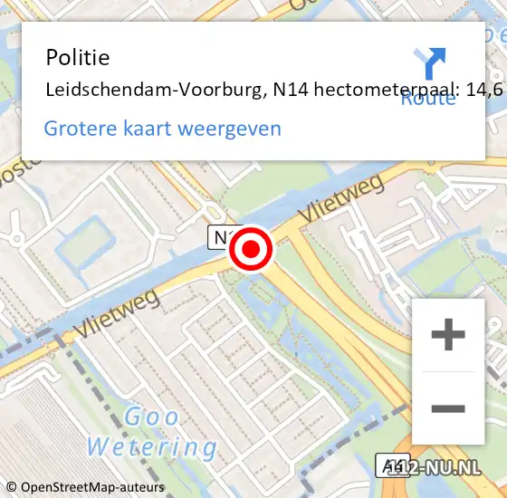 Locatie op kaart van de 112 melding: Politie Leidschendam-Voorburg, N14 hectometerpaal: 14,6 op 6 juli 2023 10:31