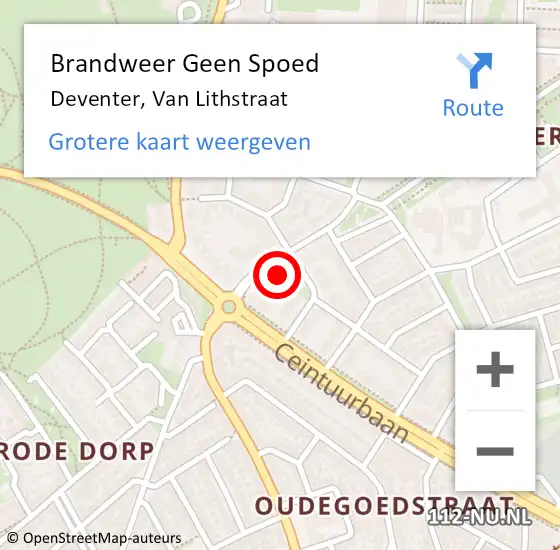 Locatie op kaart van de 112 melding: Brandweer Geen Spoed Naar Deventer, Van Lithstraat op 6 juli 2023 10:46