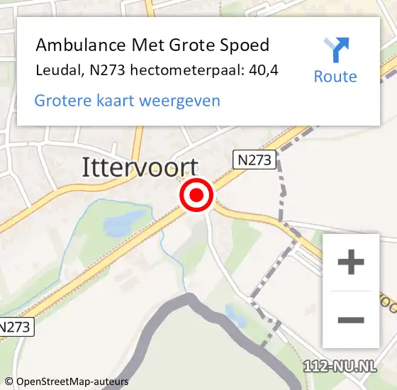 Locatie op kaart van de 112 melding: Ambulance Met Grote Spoed Naar Leudal, N273 hectometerpaal: 40,4 op 6 juli 2023 11:27
