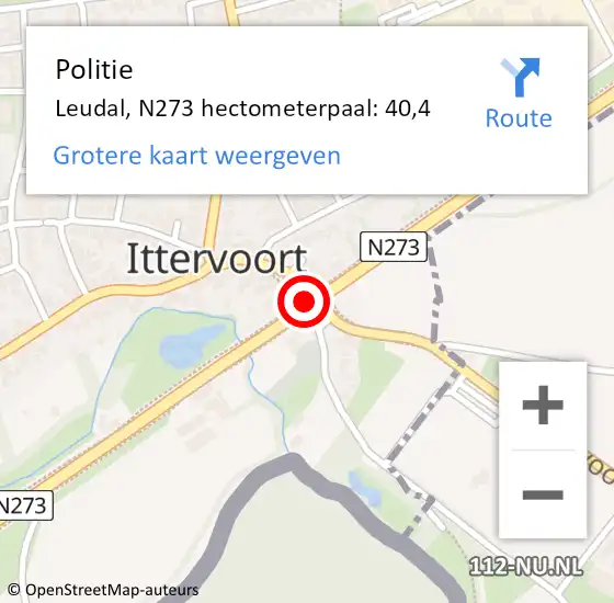 Locatie op kaart van de 112 melding: Politie Leudal, N273 hectometerpaal: 40,4 op 6 juli 2023 11:27