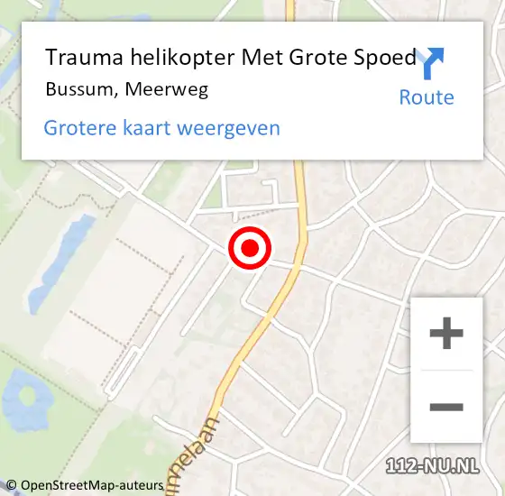 Locatie op kaart van de 112 melding: Trauma helikopter Met Grote Spoed Naar Bussum, Meerweg op 6 juli 2023 11:42