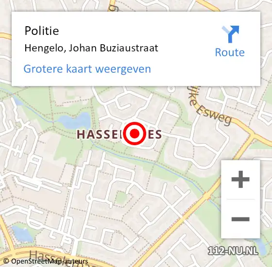 Locatie op kaart van de 112 melding: Politie Hengelo, Johan Buziaustraat op 6 juli 2023 11:45