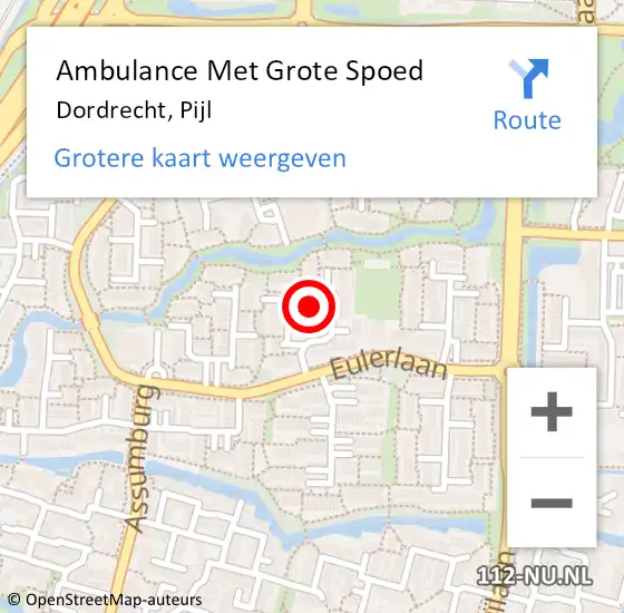 Locatie op kaart van de 112 melding: Ambulance Met Grote Spoed Naar Dordrecht, Pijl op 6 juli 2023 11:47