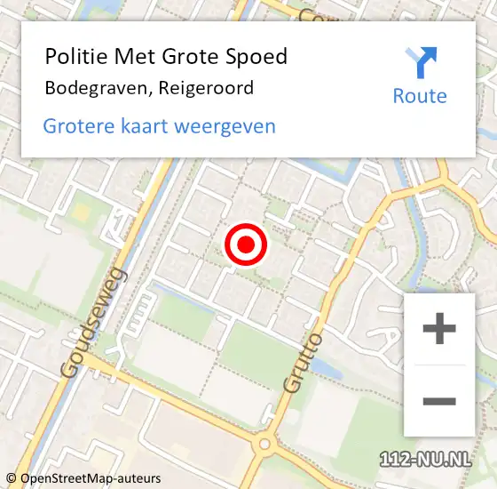 Locatie op kaart van de 112 melding: Politie Met Grote Spoed Naar Bodegraven, Reigeroord op 6 juli 2023 12:13