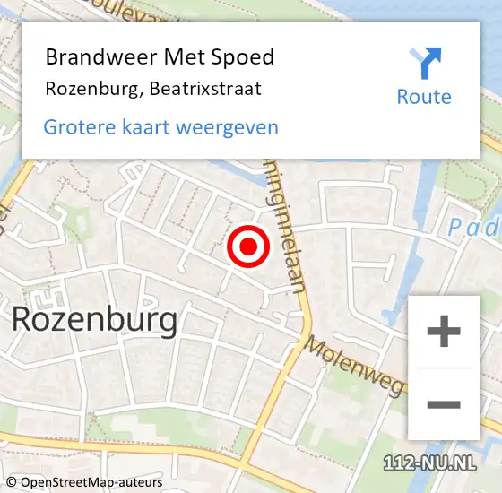 Locatie op kaart van de 112 melding: Brandweer Met Spoed Naar Rozenburg, Beatrixstraat op 6 juli 2023 12:27