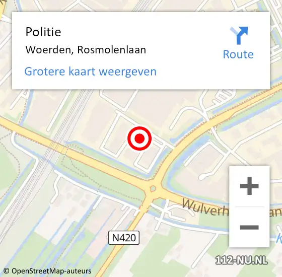 Locatie op kaart van de 112 melding: Politie Woerden, Rosmolenlaan op 6 juli 2023 13:05