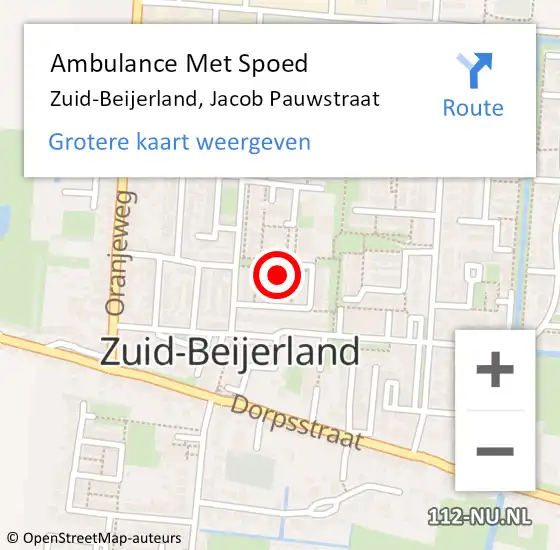 Locatie op kaart van de 112 melding: Ambulance Met Spoed Naar Zuid-Beijerland, Jacob Pauwstraat op 6 juli 2023 13:06