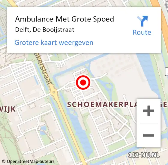 Locatie op kaart van de 112 melding: Ambulance Met Grote Spoed Naar Delft, De Booijstraat op 6 juli 2023 13:11