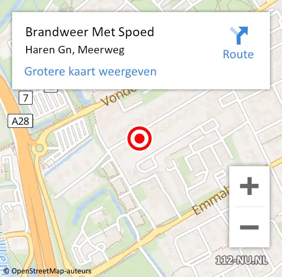 Locatie op kaart van de 112 melding: Brandweer Met Spoed Naar Haren Gn, Meerweg op 6 juli 2023 13:38