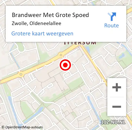 Locatie op kaart van de 112 melding: Brandweer Met Grote Spoed Naar Zwolle, Oldeneelallee op 6 juli 2023 13:38