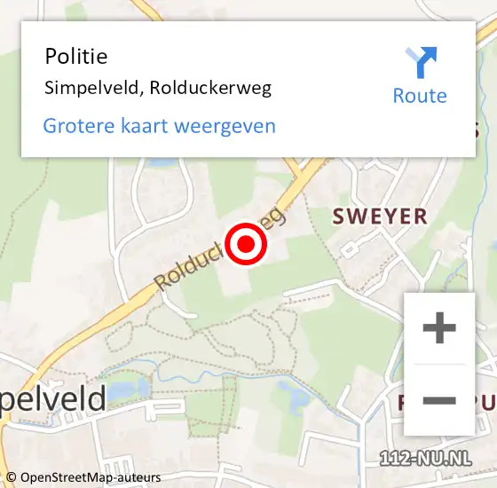 Locatie op kaart van de 112 melding: Politie Simpelveld, Rolduckerweg op 6 juli 2023 13:41