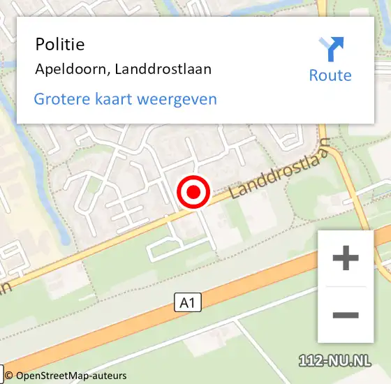 Locatie op kaart van de 112 melding: Politie Apeldoorn, Landdrostlaan op 6 juli 2023 13:45