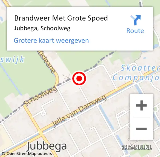 Locatie op kaart van de 112 melding: Brandweer Met Grote Spoed Naar Jubbega, Schoolweg op 6 juli 2023 13:55