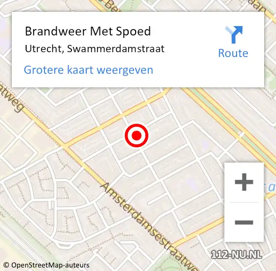 Locatie op kaart van de 112 melding: Brandweer Met Spoed Naar Utrecht, Swammerdamstraat op 6 juli 2023 14:37