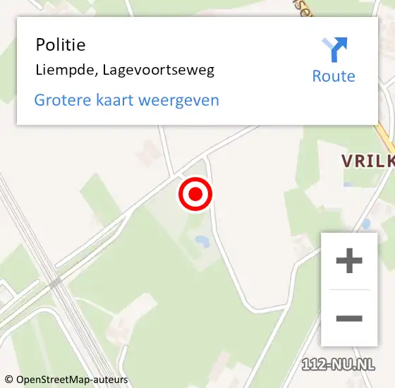 Locatie op kaart van de 112 melding: Politie Liempde, Lagevoortseweg op 6 juli 2023 14:45