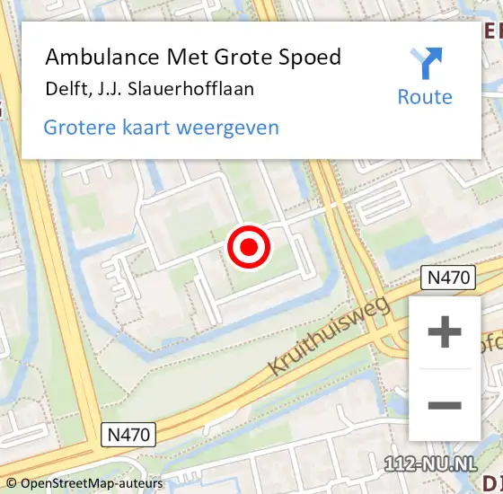 Locatie op kaart van de 112 melding: Ambulance Met Grote Spoed Naar Delft, J.J. Slauerhofflaan op 6 juli 2023 15:23