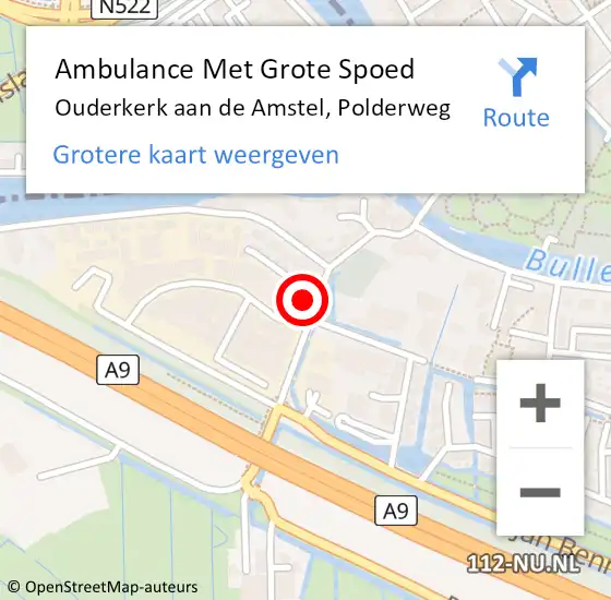Locatie op kaart van de 112 melding: Ambulance Met Grote Spoed Naar Ouderkerk aan de Amstel, Polderweg op 6 juli 2023 15:34