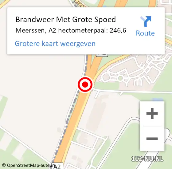 Locatie op kaart van de 112 melding: Brandweer Met Grote Spoed Naar Meerssen, A2 hectometerpaal: 246,6 op 6 juli 2023 15:43