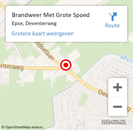 Locatie op kaart van de 112 melding: Brandweer Met Grote Spoed Naar Epse, Deventerweg op 6 juli 2023 16:17
