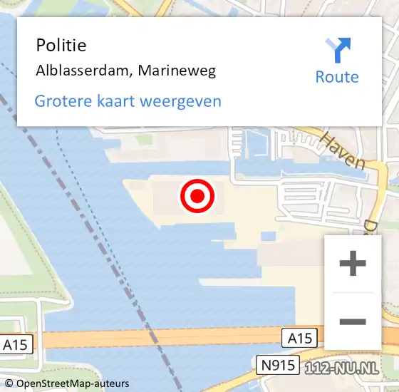 Locatie op kaart van de 112 melding: Politie Alblasserdam, Marineweg op 6 juli 2023 16:42