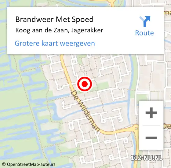 Locatie op kaart van de 112 melding: Brandweer Met Spoed Naar Koog aan de Zaan, Jagerakker op 6 juli 2023 16:56